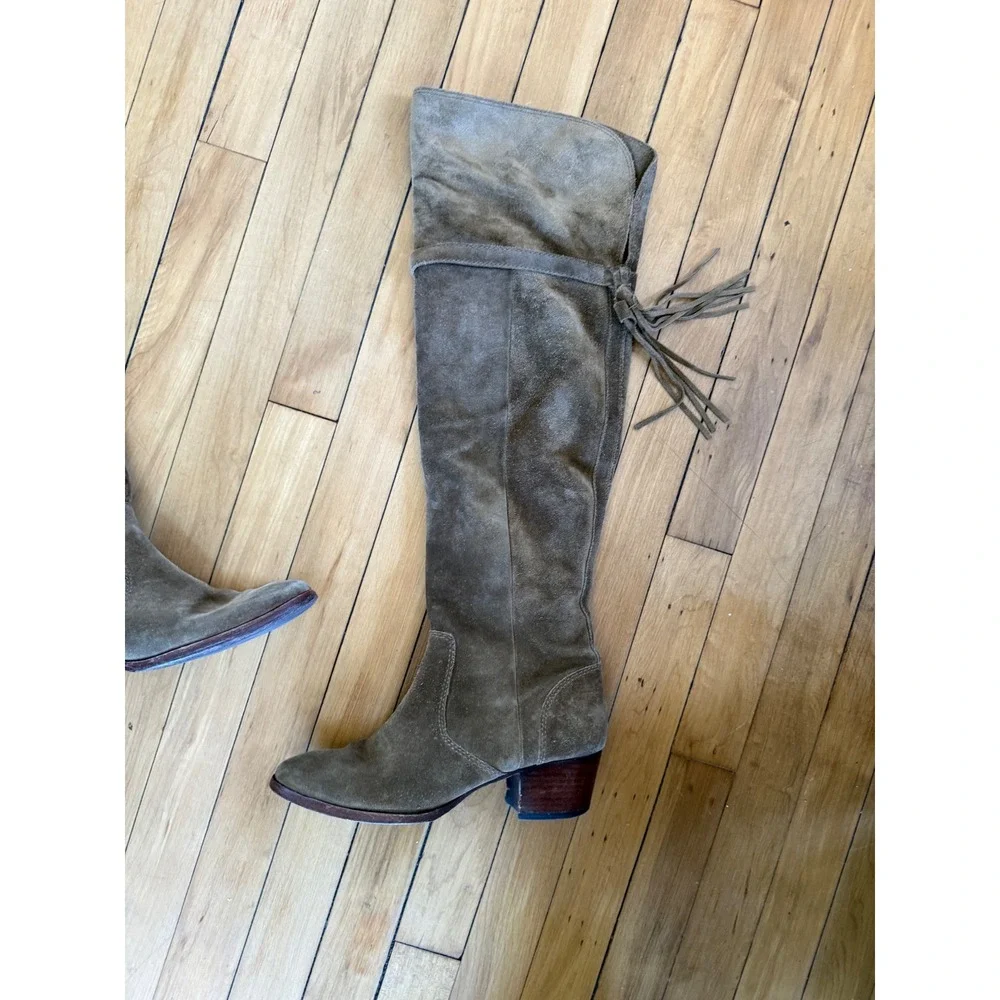 Frye Beige/khaki suede leather molly tassel over the knee‎ boots hippie boho